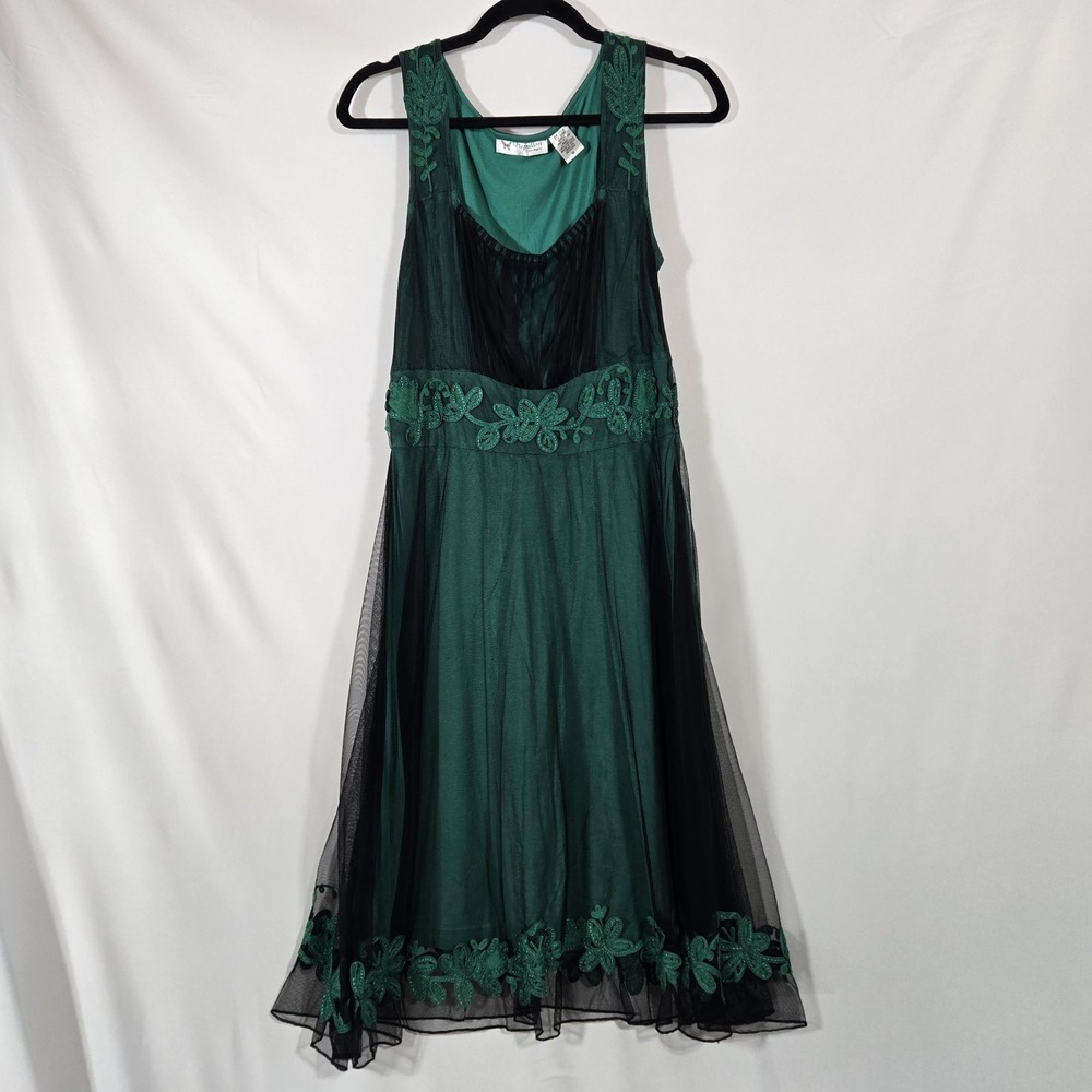 Papillon Los Angeles  Green Mesh-Overlay Sleeveless Dress | Women's Size Medium